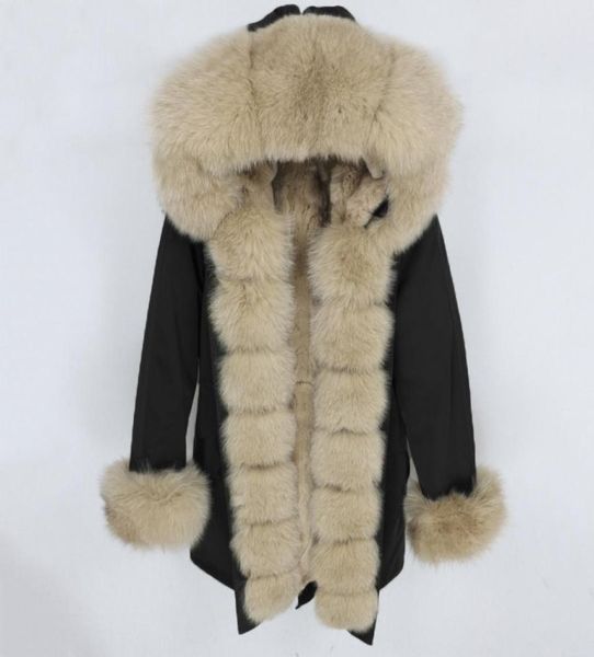 

oftbuy waterproof parka 2020 real fur coat winter jacket women natural raccoon fur collar hood real rabbit fur liner detachable7919017, Black