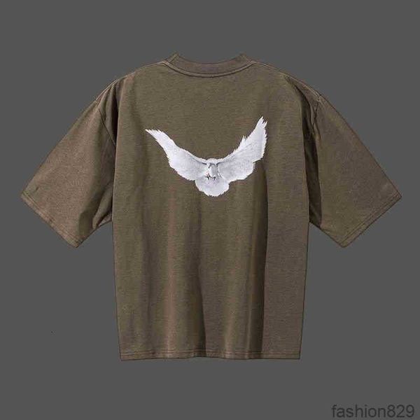 

2023tripartite dove men's t-shirts designer kanyes wests fashion co branded men oversize tees polos peace doves printed mens and womens, White;black