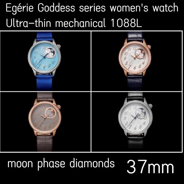 

highest quality egerie goddess series ultra-thin mechanical women's watch with imported 1088l self-winding movement diameter 37 mm moon, Slivery;golden