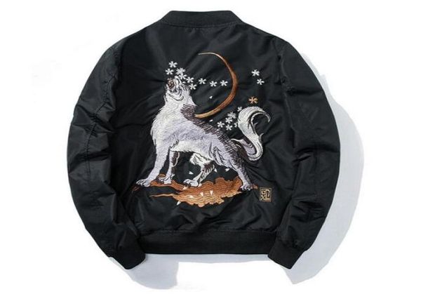 

autumn men ma1 bomber jacket harajuku wolf embroidery fashion streetwear casual baseball jackets coats5419783, Black;brown