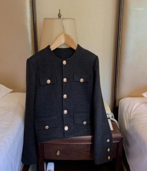 

women039s jackets fashion button single breasted short jacket coat women vintage elegant tweed black outerwear clothes9304815, Black;brown