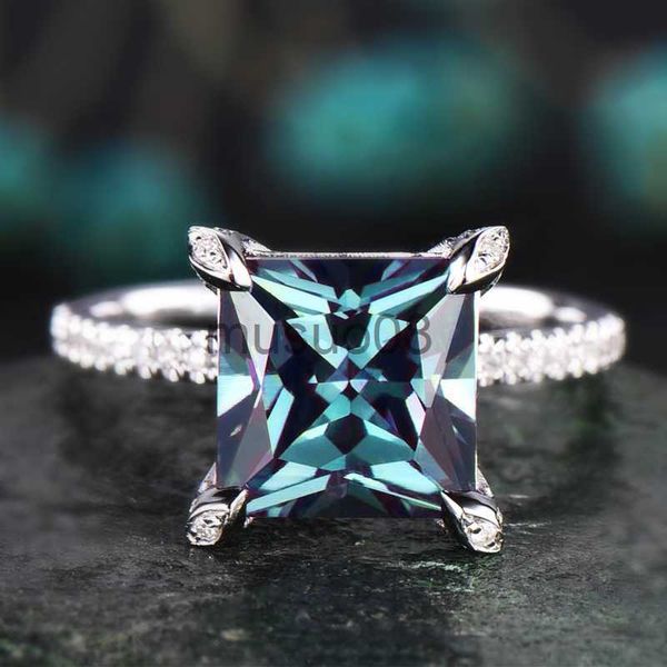 

band rings huitan luxury princess cut square cubic zirconia blue rings for women elegant wedding anniversary party lady ring new jewelry j23, Silver