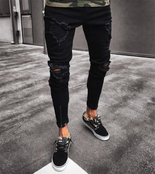 

fashion men039s ripped skinny jeans destroyed frayed slim fit denim pants trousers plus size s  l xl 2xl5661562, Blue