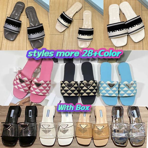 

with box designer slippers sandals fashion summer luxury brand women flip flops orange genuine triangle leather outdoor loafers slide ladies, Black