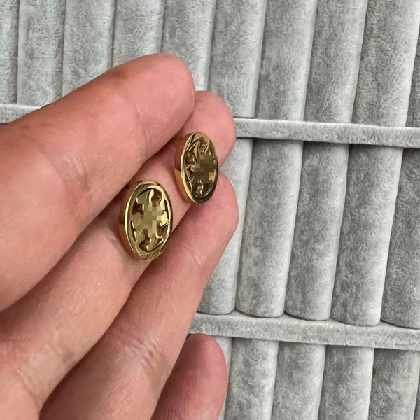 

luxury original designer classic small round men women hollow stud 316l stainless steel 18k gold silver rose boy girl letter logo earrings w, Golden;silver