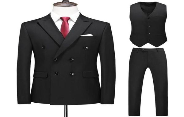 

3pieces wedding suit men clothing fashion double breasted solid slim fit business formal wear casual tuxedo dress plus3933908, White;black
