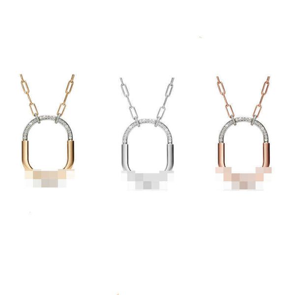 

designer new home s925 sterling silver paper clip chain oval pendant with diamond zircon fashion collar, Black