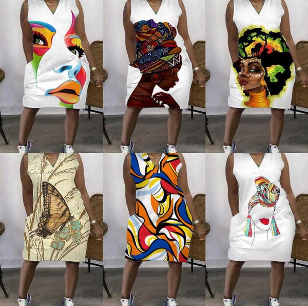 

women casual dresses designer clothing plus size 3xl 4xl 5xl sleeveless dress fashion loose 3d printing outdoor vneck skirt6140992, Black;gray