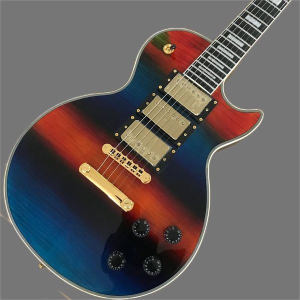 

multi-color tiger pattern electric guitar, 3 pieces pick-up ebony binding guitar
