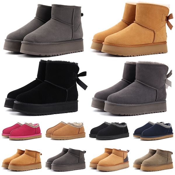

designer boots women uggity ultra mini australia wgg platform boots tazz slippers winter warm snow tasman boot slip-on fur ankle snow bootie, Black