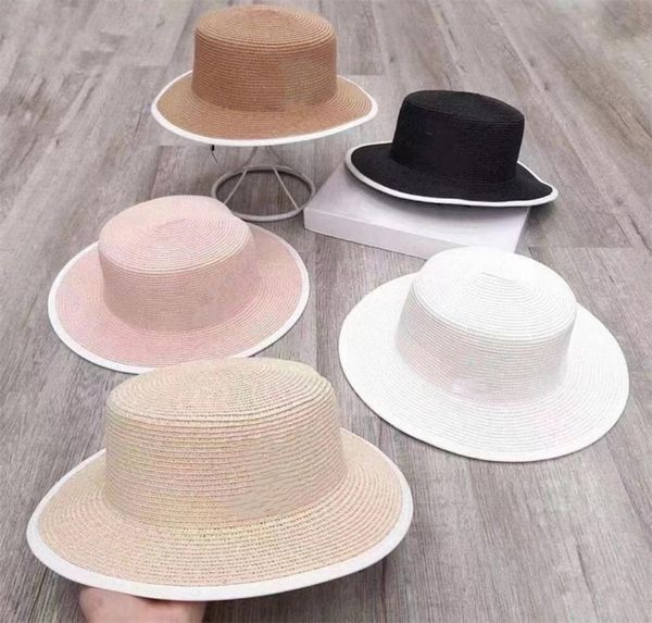 

summer straw hats sun beach ladies fashion flat brom bowknot panama lady casual sun hat for women with letter6392121, Black;white