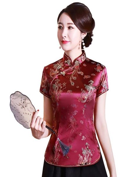 

fashionchinese cheongsam traditional chinese women039s faux silksatin china dragon and phoenix blouse chinese qipao s9288602, White