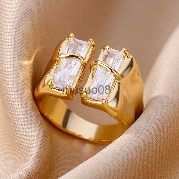 

band rings irregular square zircon rings for women stainless steel gold plated opening ring trend wedding party fashion jewerly gift 2023 j2, Silver