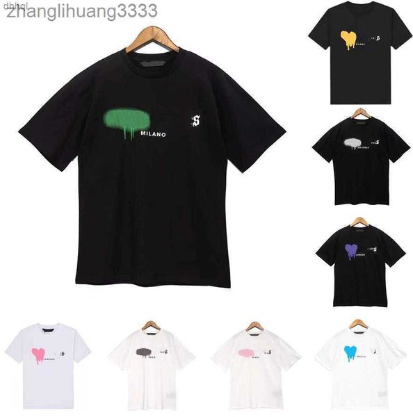 

designer mens t shirt high street palms angels angel shirts women graffiti tee fashion spray paint couple short sleeves loose tide brand, White;black