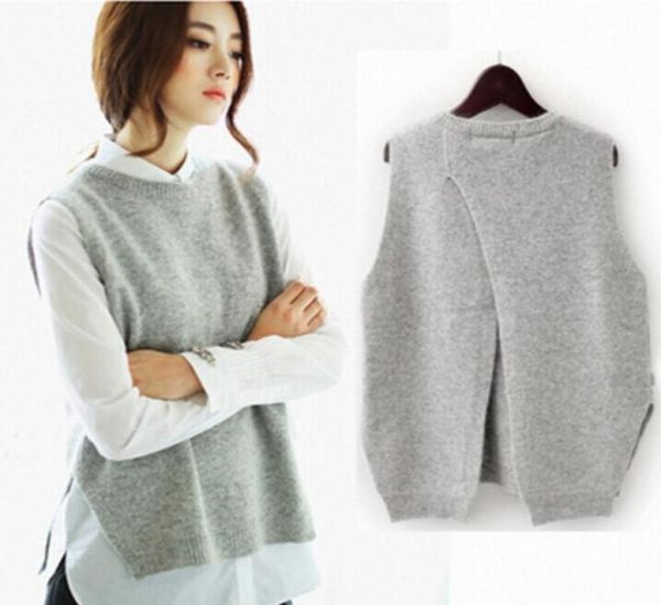 

wholewomen waistcoat jacket gray 2015 autumn fashion loose plus size women vest female vest casual lady hedging sweater vest 6434001, Black;white