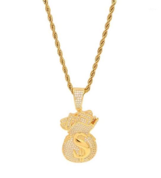 

pendant necklaces us dollar money bag cubic zirconia iced out gold chains for men039s hip hop necklace jewelry gif9017164956, Silver