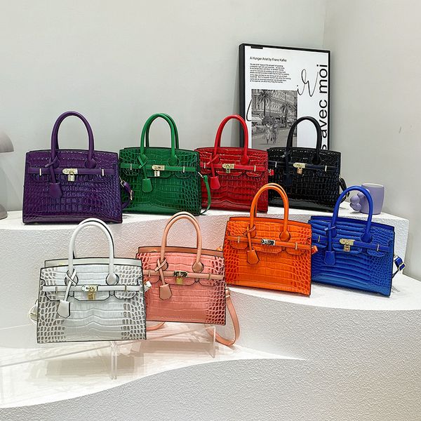 

Fashionable womens shoulder bags 8 colors this year's popular embossed leather tote bag elegant atmosphere crocodile handbag Joker buckle handbag wholesale, White