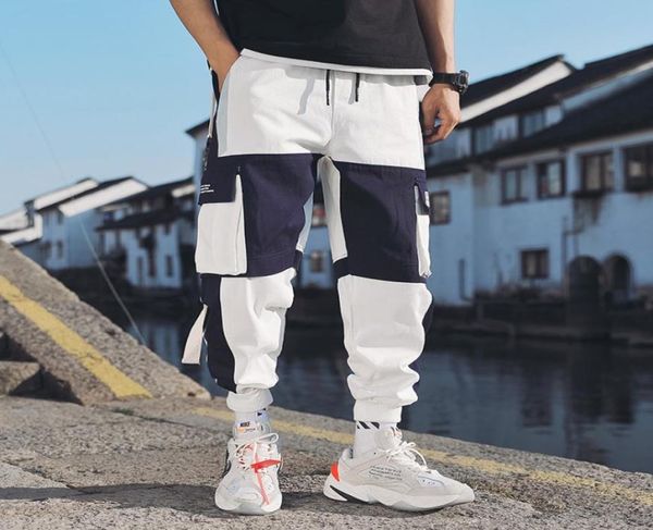 

ribbons harem joggers men cargo pants streetwear hip hop casual pockets track pant male harajuku fashion trouser7778219, Black