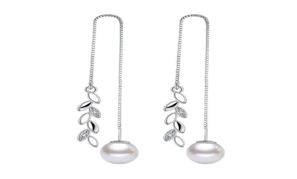 

whole fashion studs leaf zircon pearls kpop 925 sterling silver tassel pendant drop long ear line earrings for women ys1511885121, Golden;silver