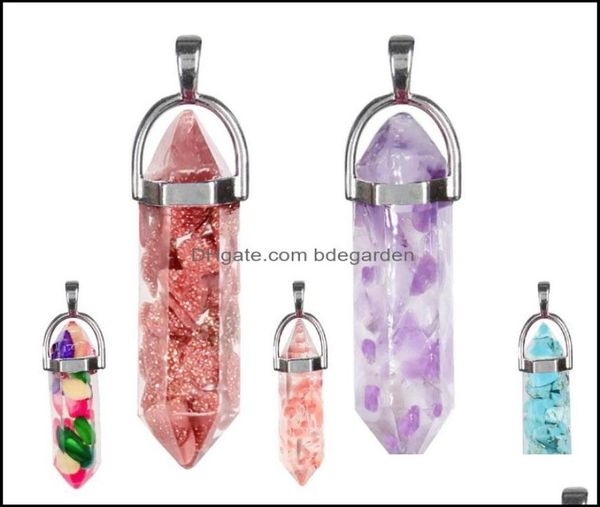 

pendant necklaces pendants jewelry seven chakras healing crystal reiki gravel stone pendum hexagon prism pillar for necklace makin3151568, Silver