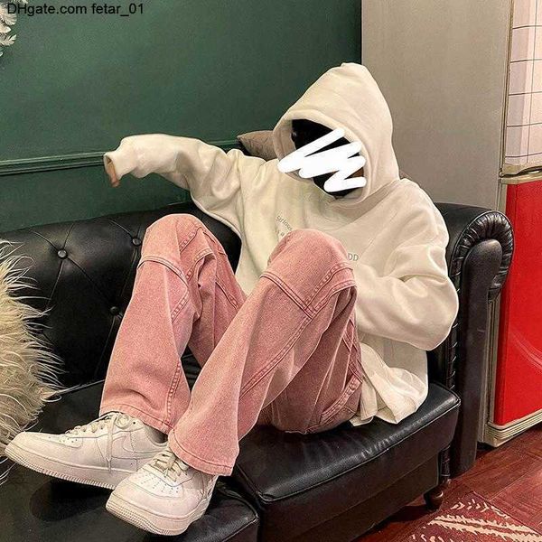 

straight mens loose jeans pants male solid color casual baggy homme cargo denim trousers 2xl, Blue