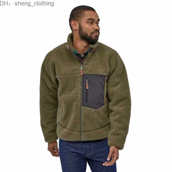 

fashion designer jackets mens fleece jacket thick warm down classic retro autumn winter patagonias couple models lamb cashmere coat men kj2q, Black;brown