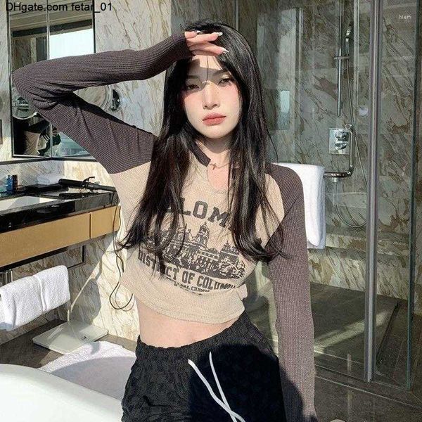 

t shirts women's european and american spice girl short retro letter print long sleeve t-shirt women's autumn slim undercoat fashi, White