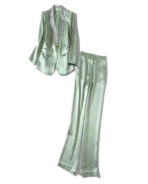 

european and american women039s wear 2020 winter new style long sleeve ironing drill coat trousers fashionable green suit8832995, White