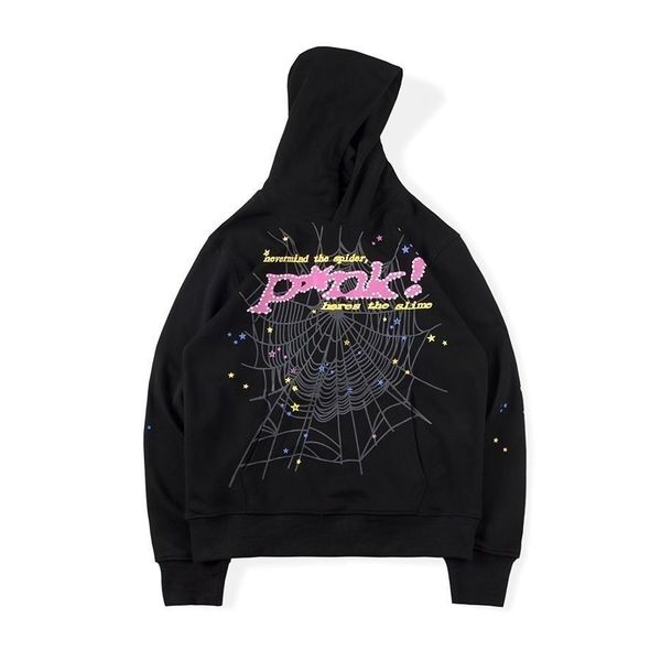 

puff print sp5der young thug 555555 angel hoodie men women heavy fabric spider web sweatshirts pullover, Black