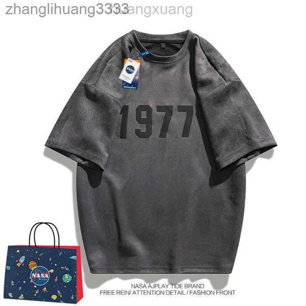 

galleries deerskin velvet short sleeved t-shirt t shirts for men men's summer trendy american half sleeved t-shirt with loose quarter s, White;black