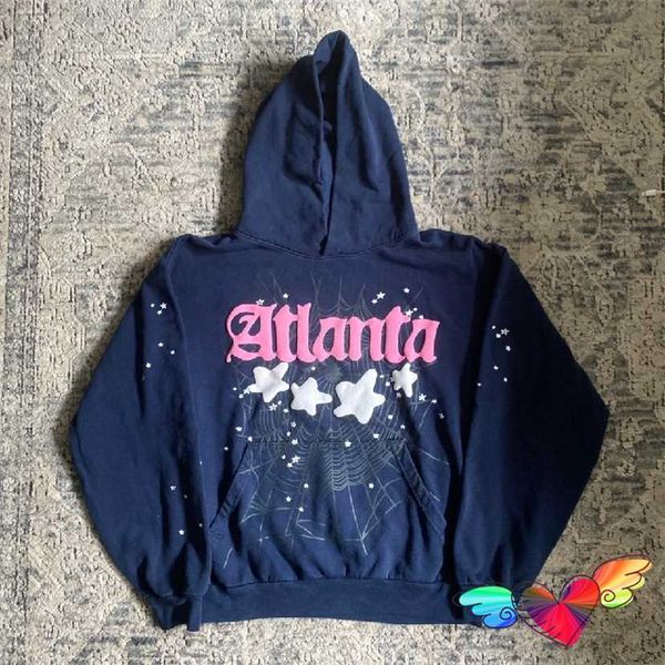 

o7ky men's hoodies sweatshirts 2023 navy blue sp5der atlanta men women pink young thug spider hip hop 555555 sweatshirt star pullovers, Black