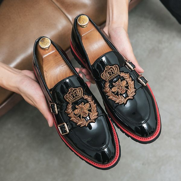 

dress shoes men's gentlemen's dress shoes comfortable luxury embroidered loafers italian style men's casual shoes large size, Black