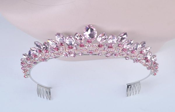 

new fashion baroque luxury pink crystal bridal crown tiaras women diadem tiaras for girl bride wedding hair accessories y2008079679655, White;golden