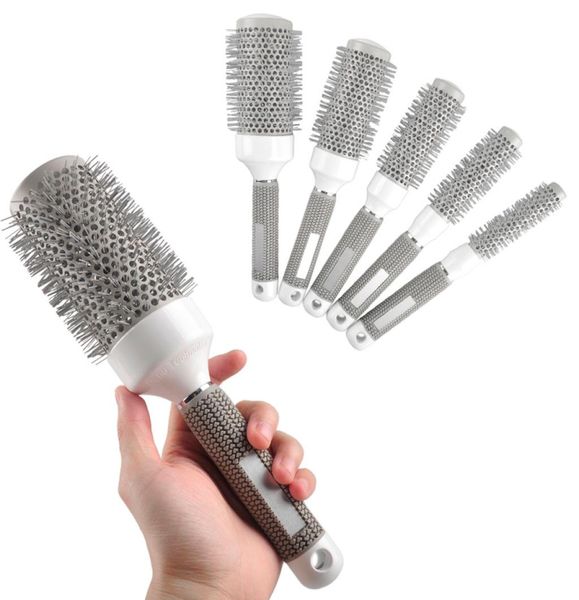 

roll round comb barber hair salon dressing styling hair brush 19mm 25mm 32mm 45mm 53mm 5pcsset 06040767818153, Silver