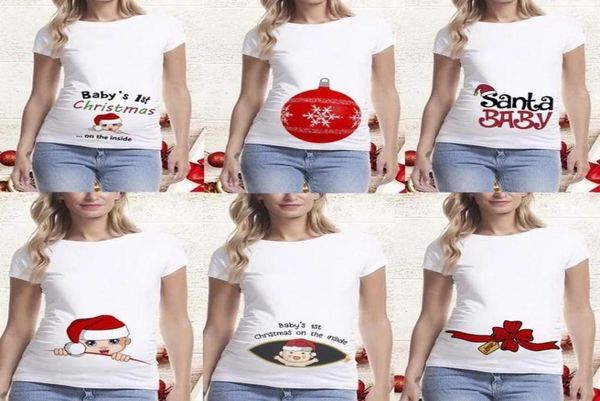 

women039s tshirt pregnancy tee maternity christmas women cute santa baby print pregnant clothes 02031531938, White