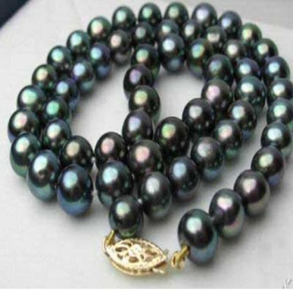 

fine pearls chain stunning 910mm tahitian peacock green pearl necklace 19inch 14k4657492, Silver