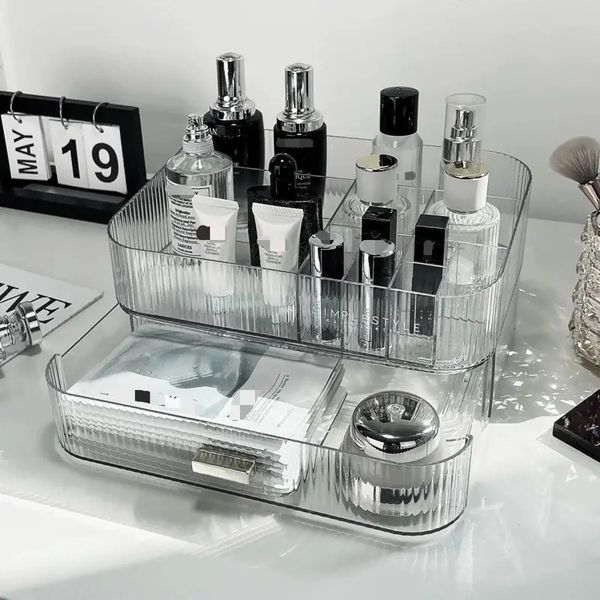

1pc high-end cosmetic storage box with transparent compartments for skin care products and lotion - perfect for dressing table and deskorgan