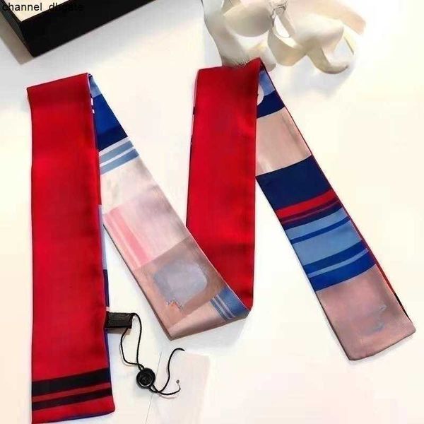 

new style channel scarf small silk scarves for travel headbands small fragrant wind straps fashionable and versatile imitation silk streamer, Blue;gray