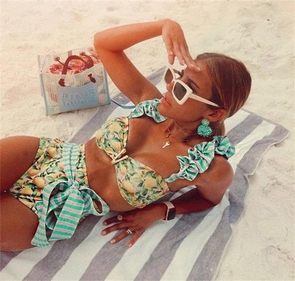 

twopieces women floral pushup padded bra ruffles bandage bikini set swimsuit swimwear bathing suit beachwear biquini 2202212281186