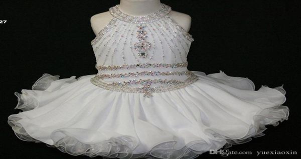 

elegant white cupcake toddler pageant dresses halter beaded princess gown first holy communion short flower girl gowns for wedding2297978, White;red