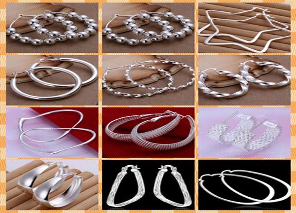 

2017 new mix 10 style 10pairslot jewelry highquality 925 sterling silver ear hoop earrings fashion gifts hyperbole big ear ring4288516, Golden;silver