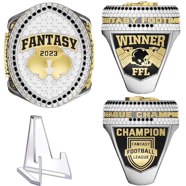 

drop shipping 2023 fantasy football championship ring with stand, Silver