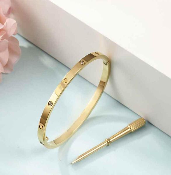 

17cm stainless steel love bracelets silver rose gold bracelet bangles women narrow version screw screwdriver bangle designer jewel6586493, Black