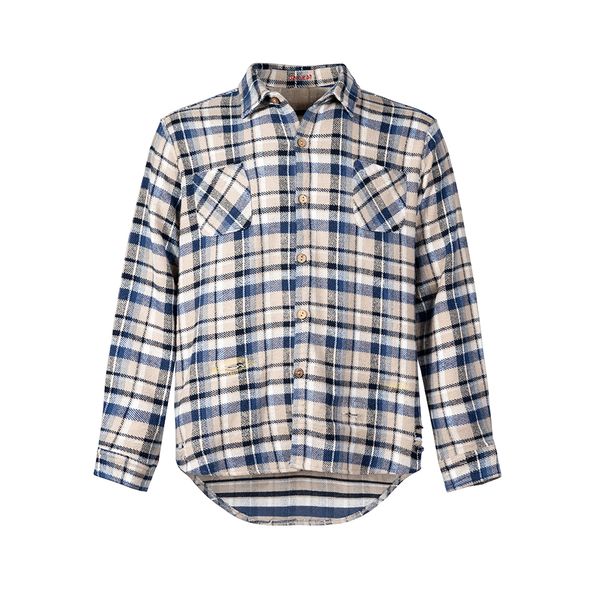 

high street damaged plaid hole long sleeve shirts lapel baggy checkered blouse, White;black