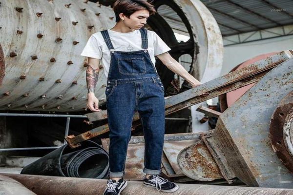 

2020 new men039s harajuku denim overalls men039s korean version of the selfcultivation feet stretch jeans strap blue trouse9928350