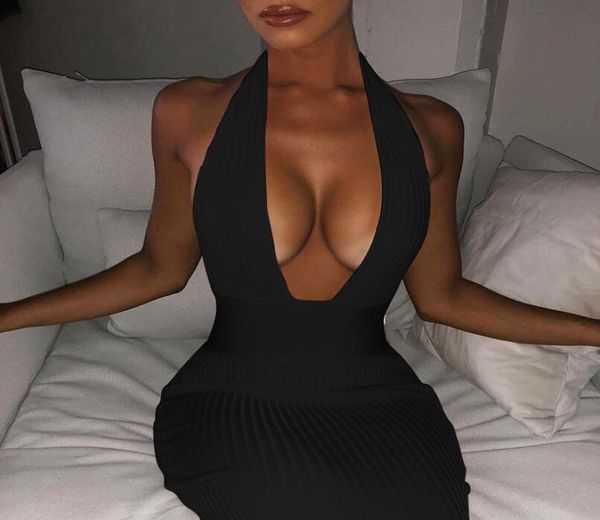 

halter backless knitted pencil dress women white off shoulder long bodycon party dress elegant summer dress 2104122588205, Black;gray