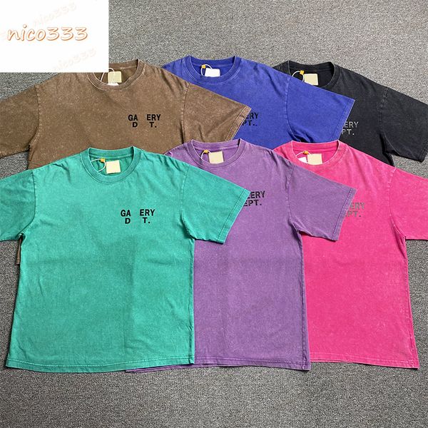 

23ss new ga depts chest three dimensional letters printed washed and old round neck loose versatile men and women casual trend short-sleeved, White;black