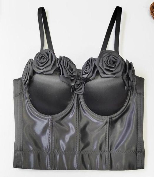 

women039s tanks women french roses satin coset chest padded wrapped vest wedding summer camisole flowers club bustiers3964610, White