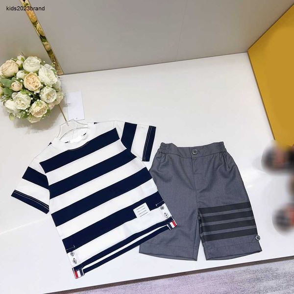 

designer baby clothes designer tracksuits kids casual set size 90-160 cm 2pcs striped t-shirt and button embellished shorts june25, White