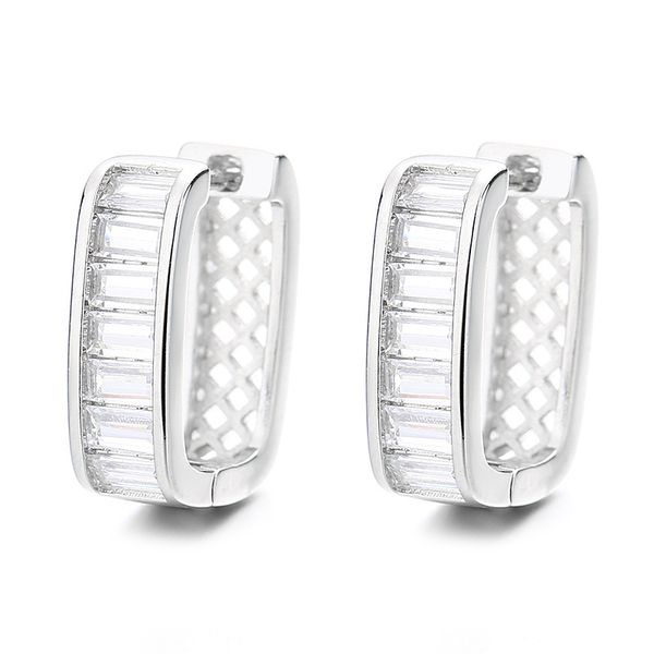 

men women earrings white gold plated bling baguette cz earrings hoops studs for girls women nice gift, Golden;silver
